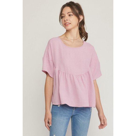 Round Neck Babydoll Top, Pink - Picture 1 of 7